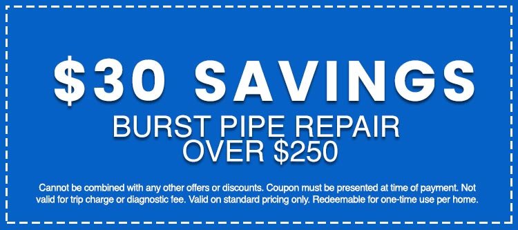 Discounts on any Burst Pipe repair over $250